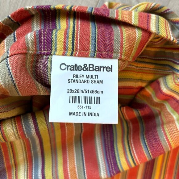 Crate & Barrel Riley Standard Sham Multi Stripe 100% Cotton New Button Closure - Picture 5 of 5